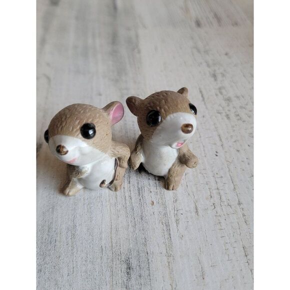 Mini ceramic Mouse set cute brown chipmunk pet Xmas - Picture 5 of 6